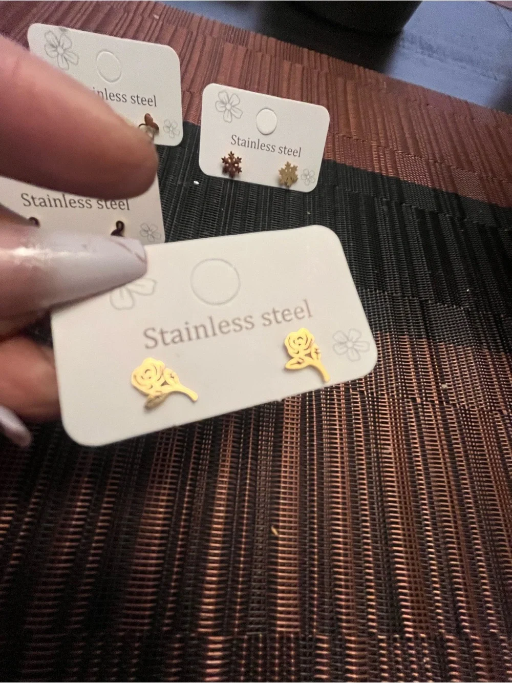 Gold Tone Stainless Steel Stud Earring Set - 4 Pairs